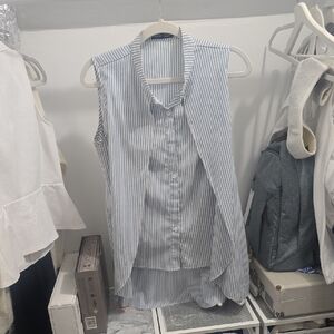 Blue and White Striped Sleeveless Blouse